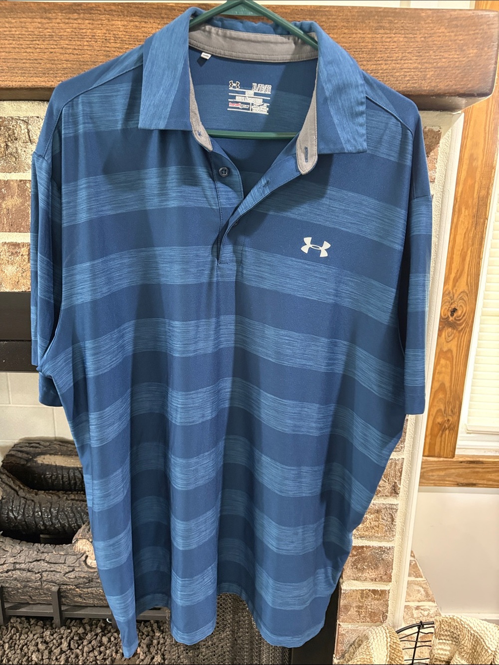 Under Armour Men's Navy and Light Blue Striped Polo